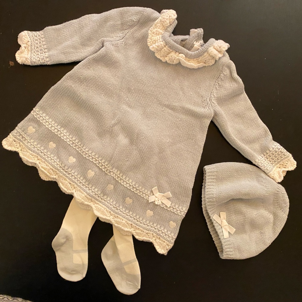 Holiday/ winter girls knit set with hat light blue